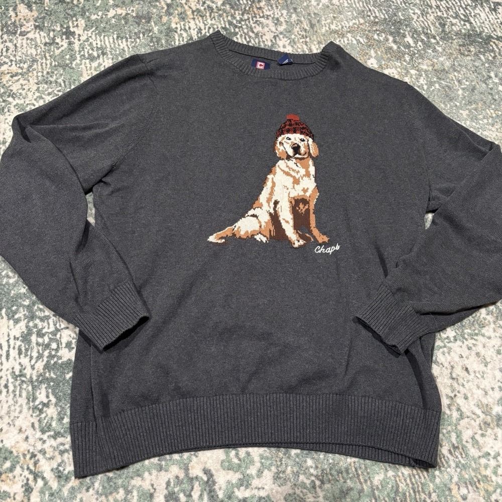 Chaps Men's Cotton Holiday Crewneck Sweater 2XL Golden Retriever